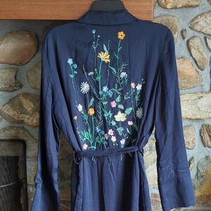 Sugar + Lips Navy Floral Embroidered Duster Coat